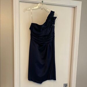 David's Bridal Navy Blue One Shoulder Dress